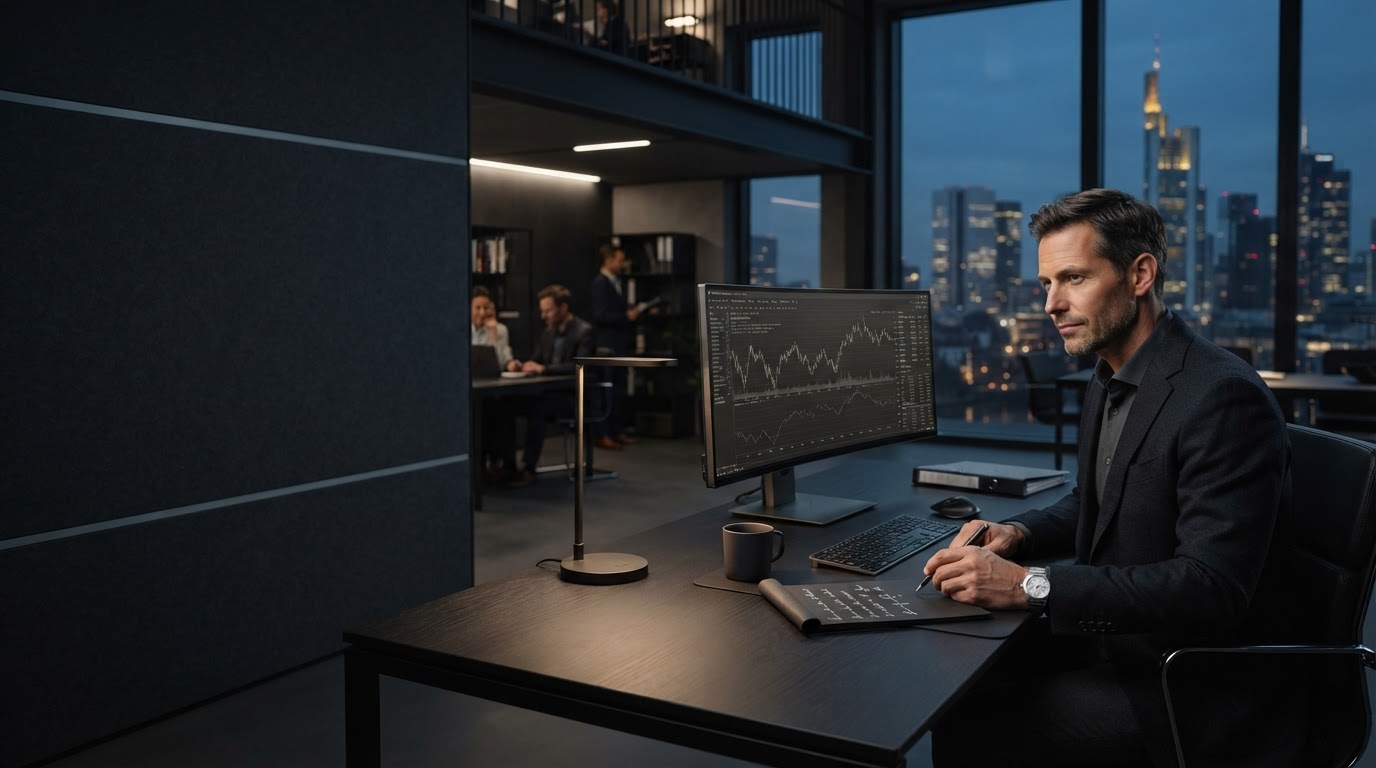 Aetherport Finanzwissen – Visualisierung von Marktdatenanalyse auf einem Monitor